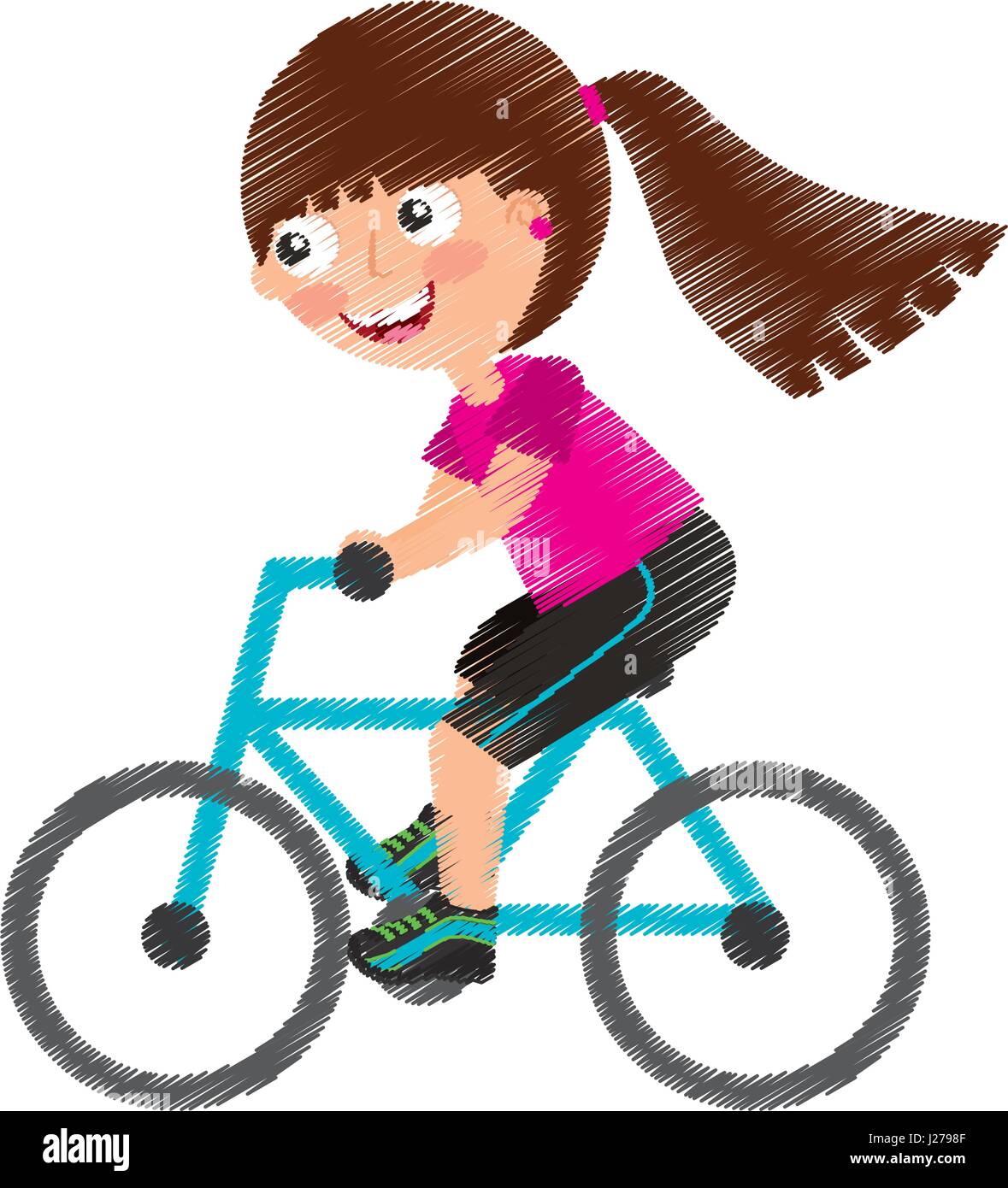Dibujo de una niña andando en bicicleta hot sale