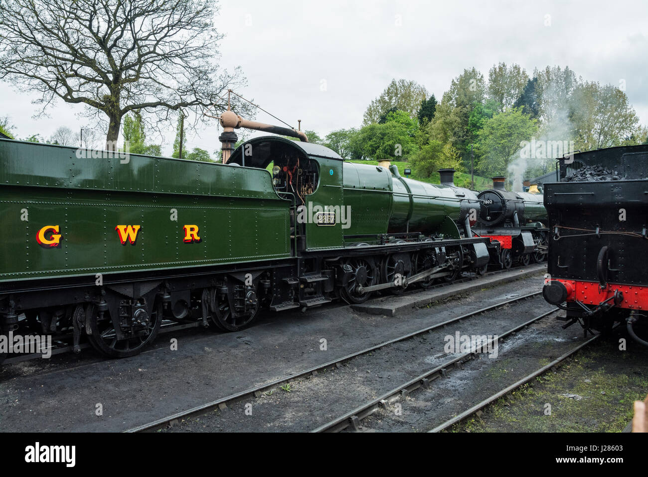 Los trenes a vapor en Bridgnorth railway station, Shropshire, West Midlands, Reino Unido. Severn Valley Railway. Foto de stock