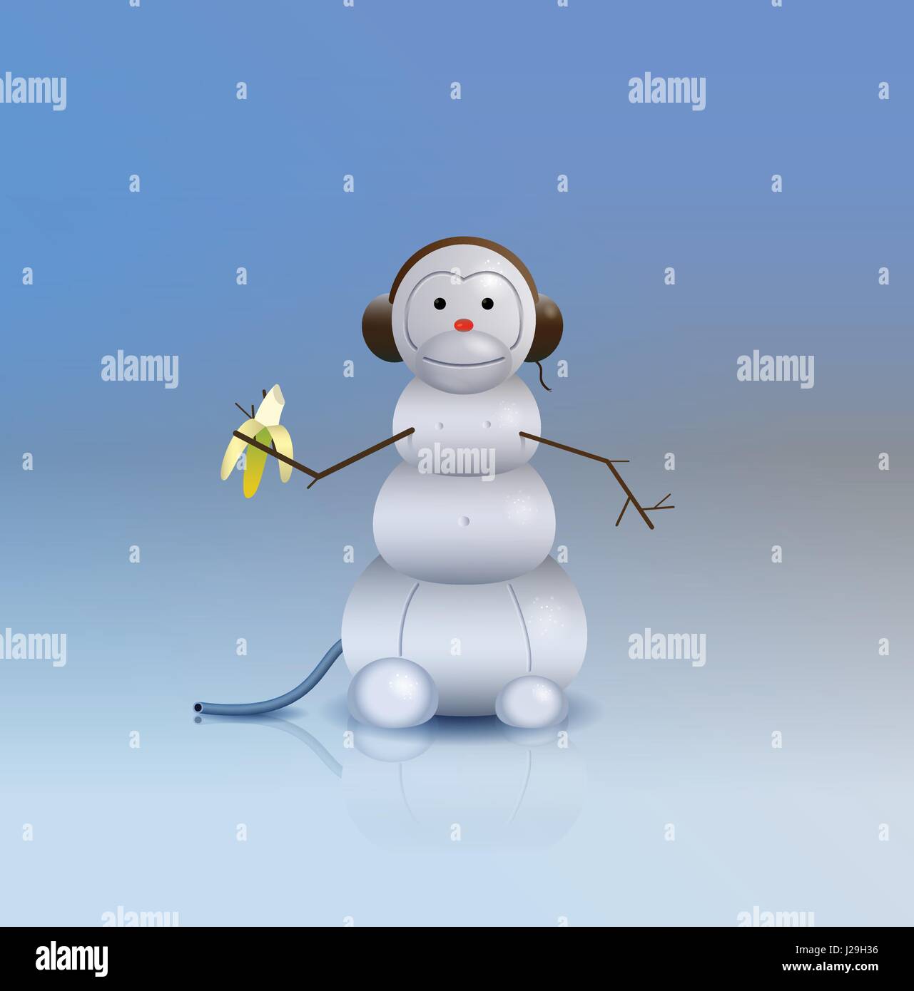 Año nuevo 2016 muñeco de nieve o snowmonkey mono Imagen Vector de stock -  Alamy
