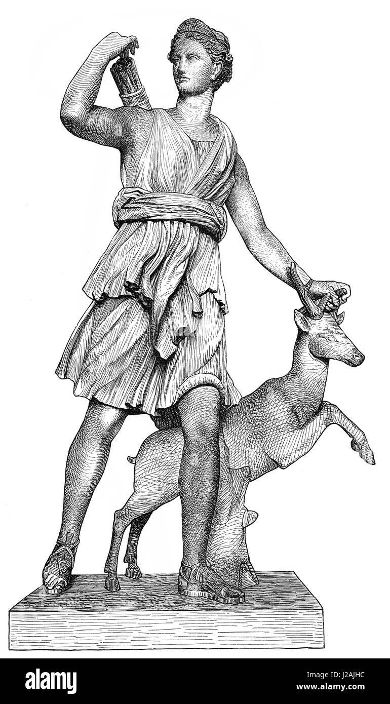 Estatua de Artemisa, la diosa griega de la caza, los animales salvajes, el desierto, el parto y el protector de la virginidad de las niñas Foto de stock