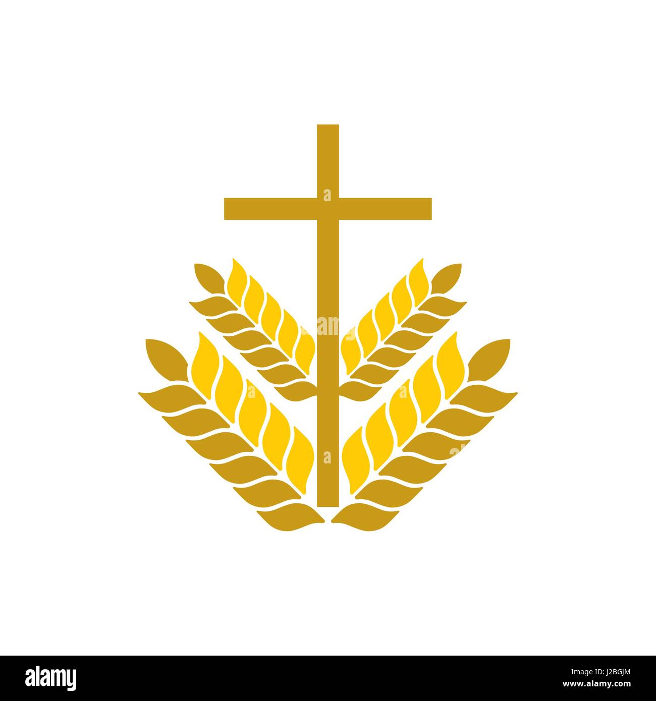 Logotipo de la iglesia. Los símbolos cristianos. Cruz y maduras espigas de  trigo Imagen Vector de stock - Alamy