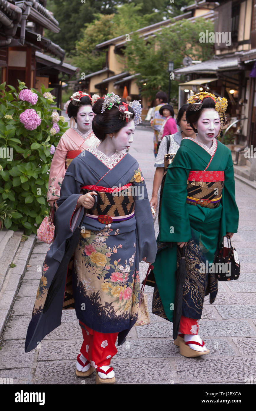 En partes del Protocolo de Kioto, los turistas pueden pagar dinero para  alquilar kimonos y visten como geisha para el día. Luego son libres de  vagar por las calles vestidos como una