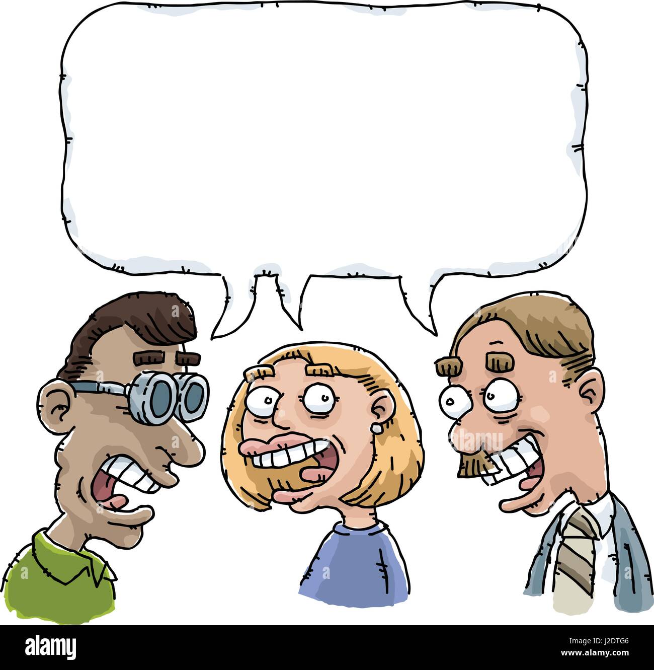 La gente habla tres dibujos animados y compartir un bocadillo de diálogo en  blanco Imagen Vector de stock - Alamy