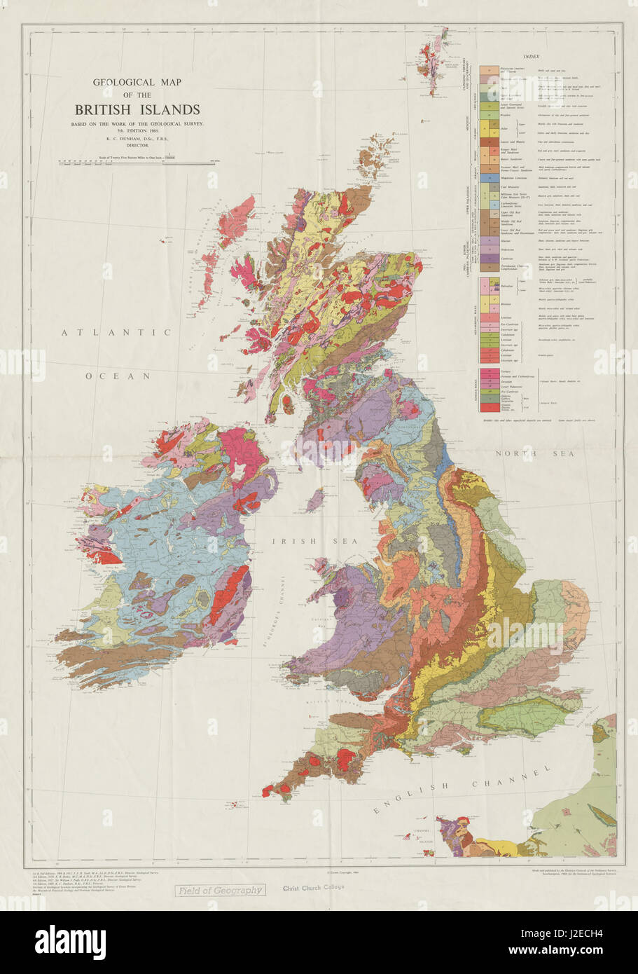 Mapa geológico de las Islas Británicas. Vintage encuesta. Islas Británicas 1969 Foto de stock