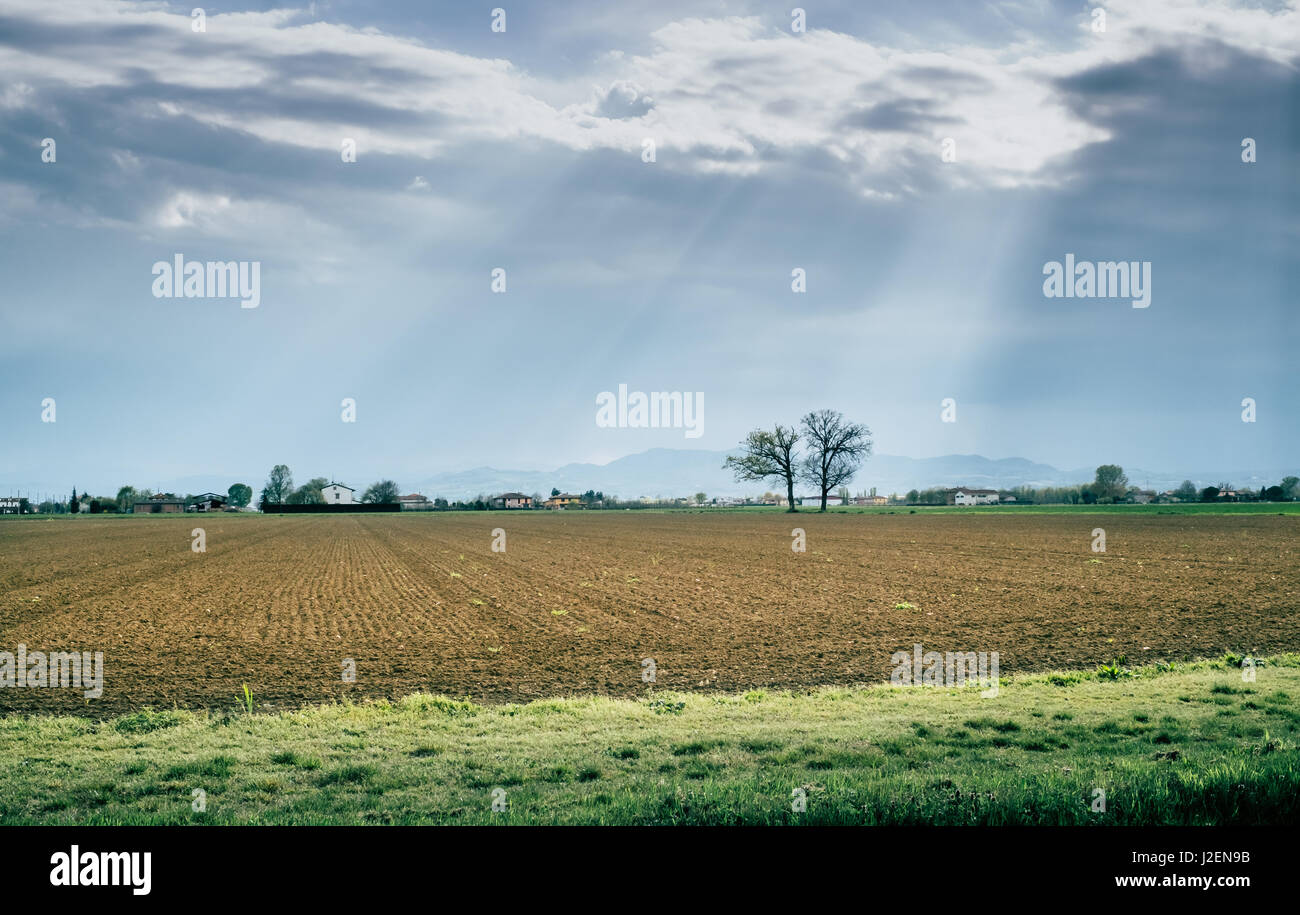 Las tierras cultivadas en el valle del Po. Bolonia Italia Foto de stock