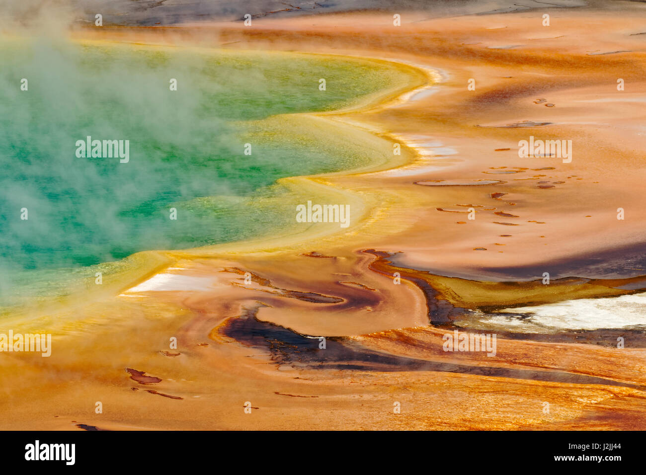 Vista elevada de Grand Prismatic Spring y patrones en mat bacteriana, Midway Geyser Basin, el Parque Nacional Yellowstone, Wyoming. Foto de stock