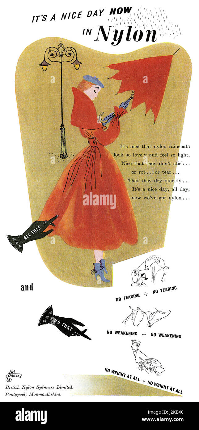 1950 anuncio británico British hilanderos de nylon. Foto de stock