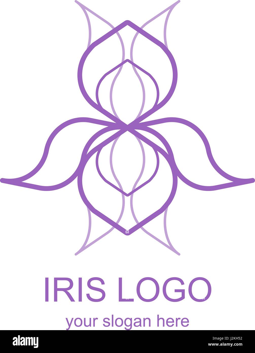 Icono lineal floral. Flor de Iris lineart logo. Línea fina logotipo para un  spa, un centro de bienestar, con masajes o salón de belleza. Elemento de  diseño vectorial en monolin Imagen Vector