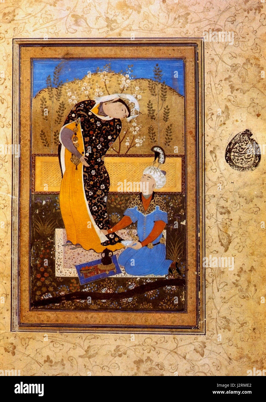Abdullah (attr.), amantes, (lado derecho), Bukhara1570s, Biblioteca Pública, San Petersburgo, Rusia Foto de stock