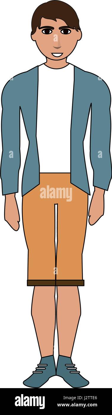 Color de cuerpo completo de dibujos animados imagen de hombre con chaqueta  y pantalones cortos Imagen Vector de stock - Alamy