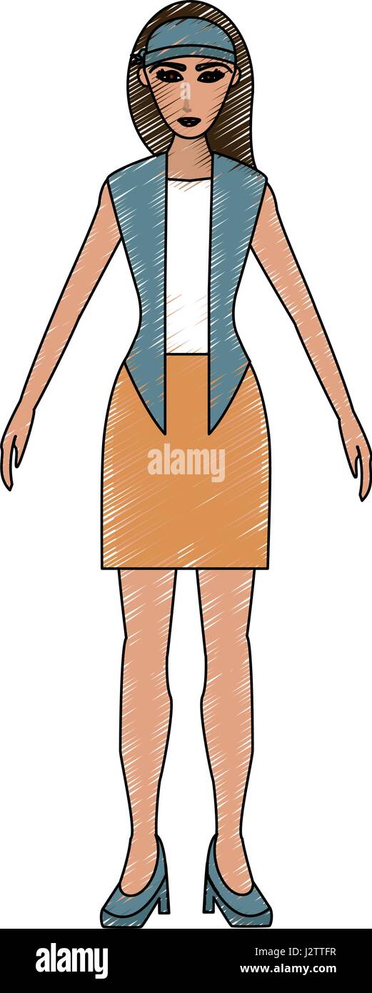 Lápiz de color cartoon mujer de cuerpo completo con chaqueta y falda Imagen  Vector de stock - Alamy