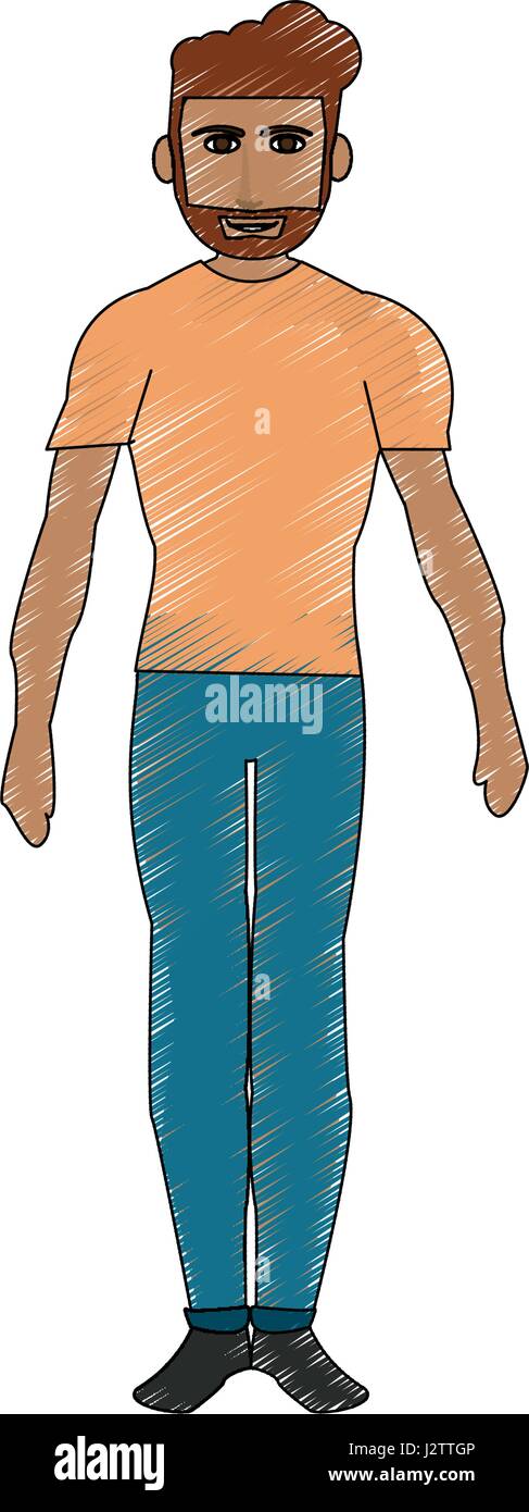 Lápiz de color caricatura hombre de cuerpo completo con barba Imagen Vector  de stock - Alamy