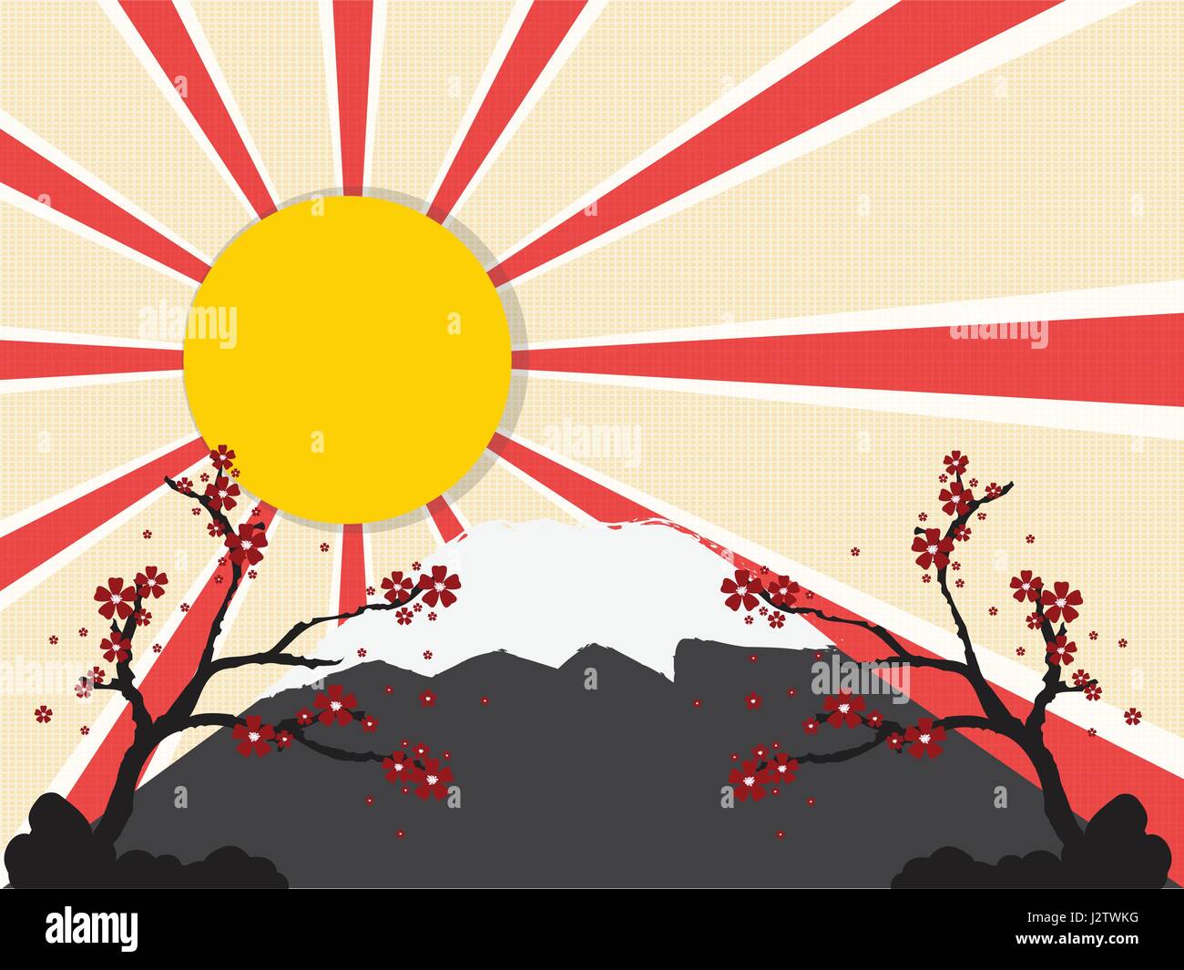 Sun con el monte Fuji Ilustración del Vector