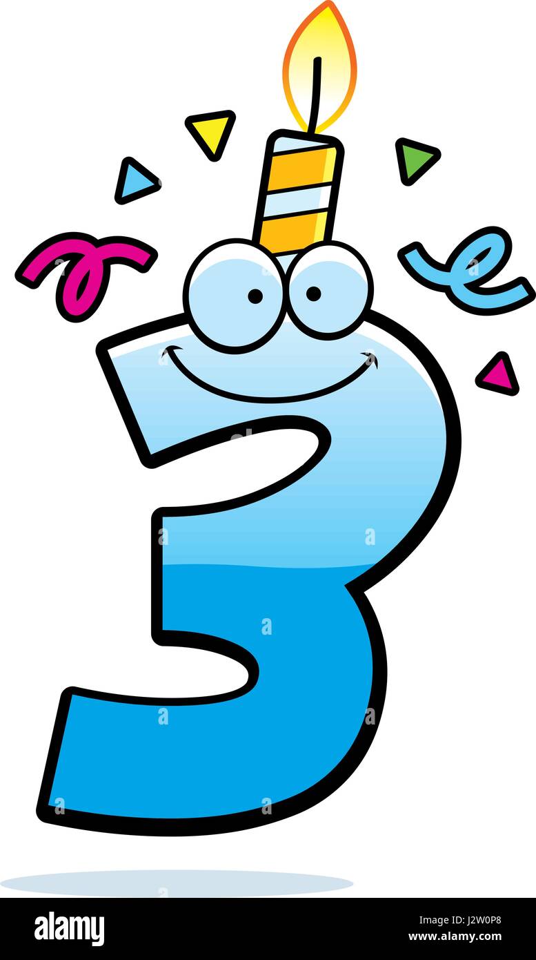 Una caricatura de la ilustración de un número tres con una vela de cumpleaños y confeti Imagen Vector de stock - Alamy Una caricatura de la ilustración de un número tres con una vela de cumpleaños y confeti Imagen Vector de stock - Alamy