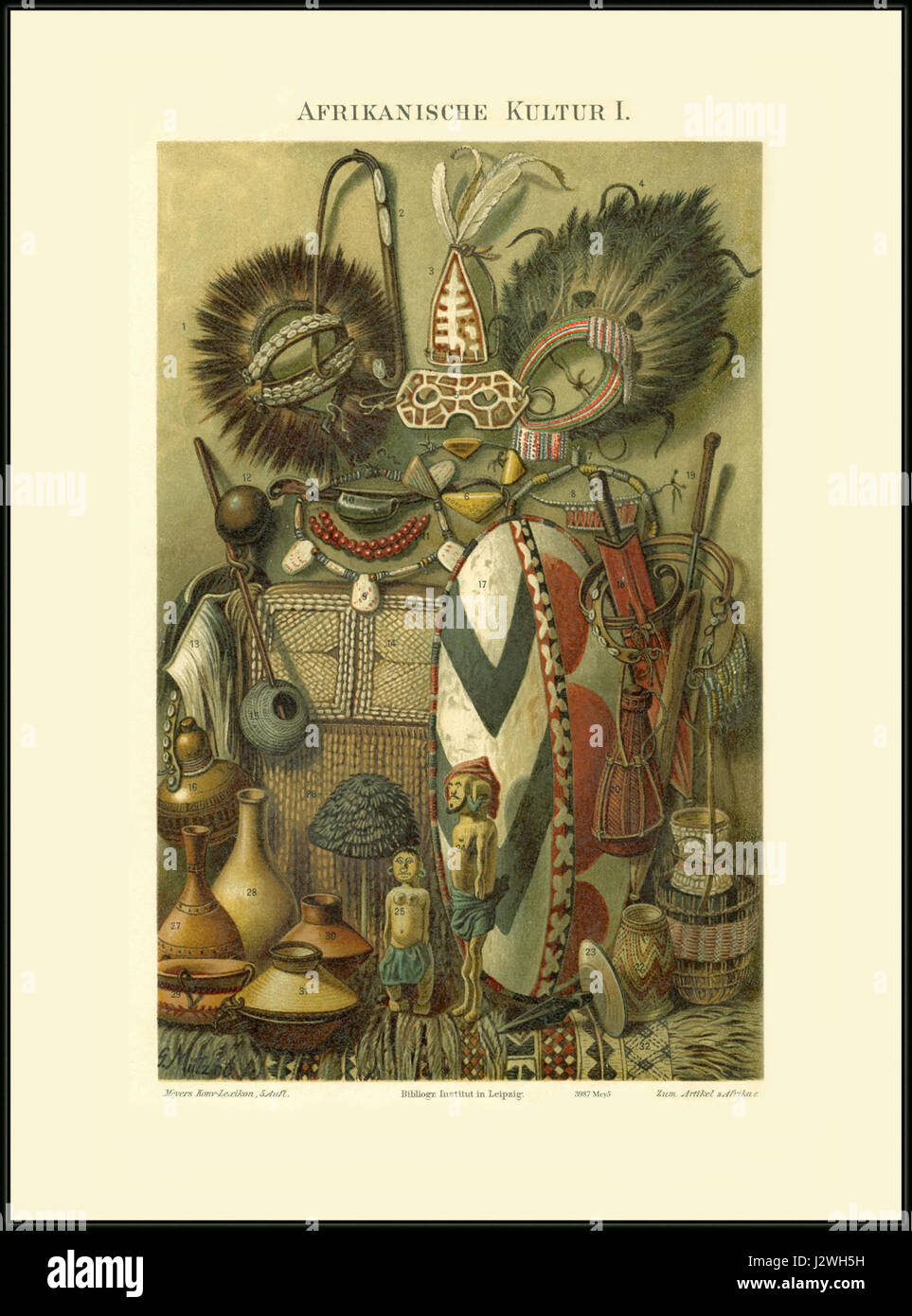 3987 Mey5 Afrikanische Kultur I. Meyers Konversations-Lexikon 5. Auflage. Bibliogr. En Laipzig Institut. Foto de stock