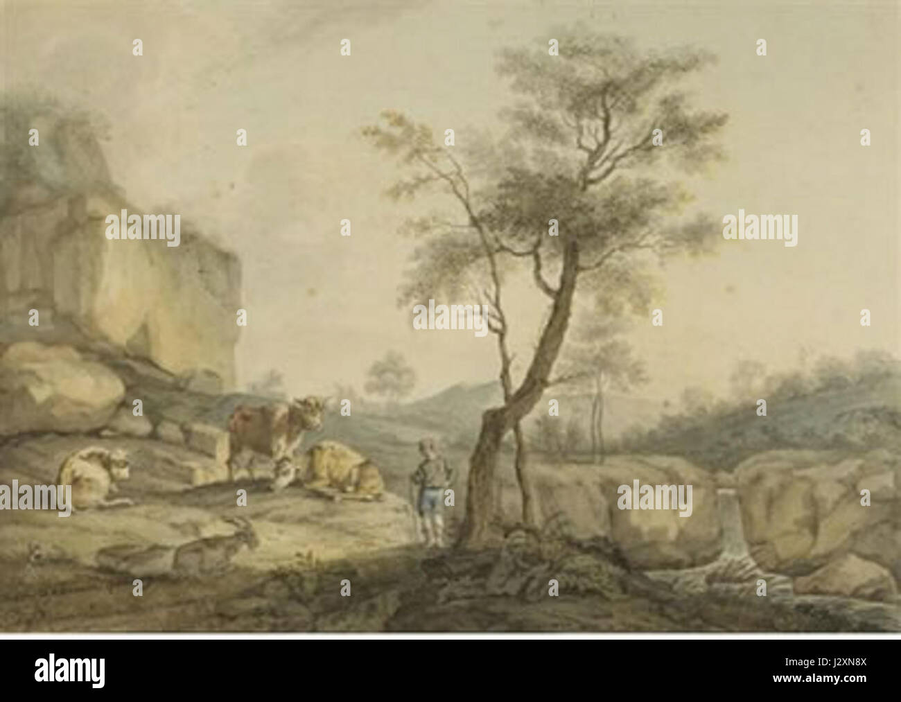Ackermann-Johann Adam-1780-185-gegenstucke-landschaften-mit-h Foto de stock