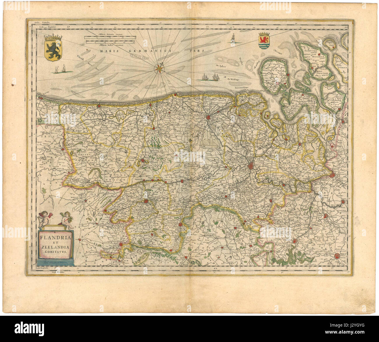 Blaeu 1645 - Flandria et Zeelandia Comitatus Foto de stock