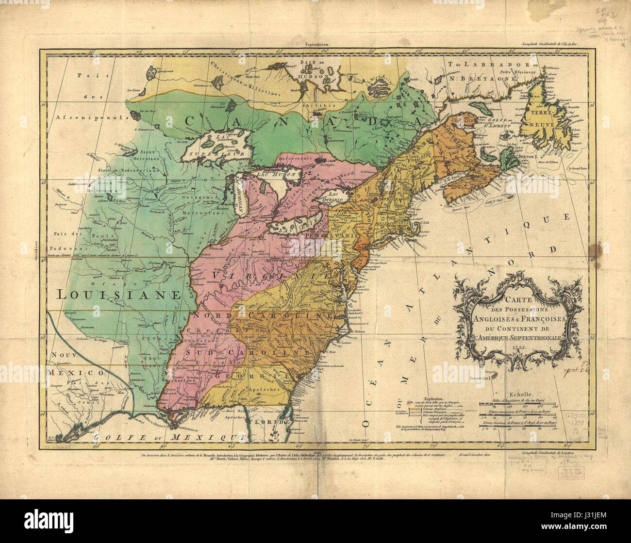 Un viejo mapa de Norteamérica - 1755 palairet Foto de stock