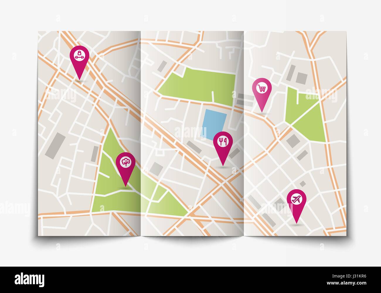 Mapa de la ciudad de papel plano vectorial mintiendo abierta, vista  superior Imagen Vector de stock - Alamy
