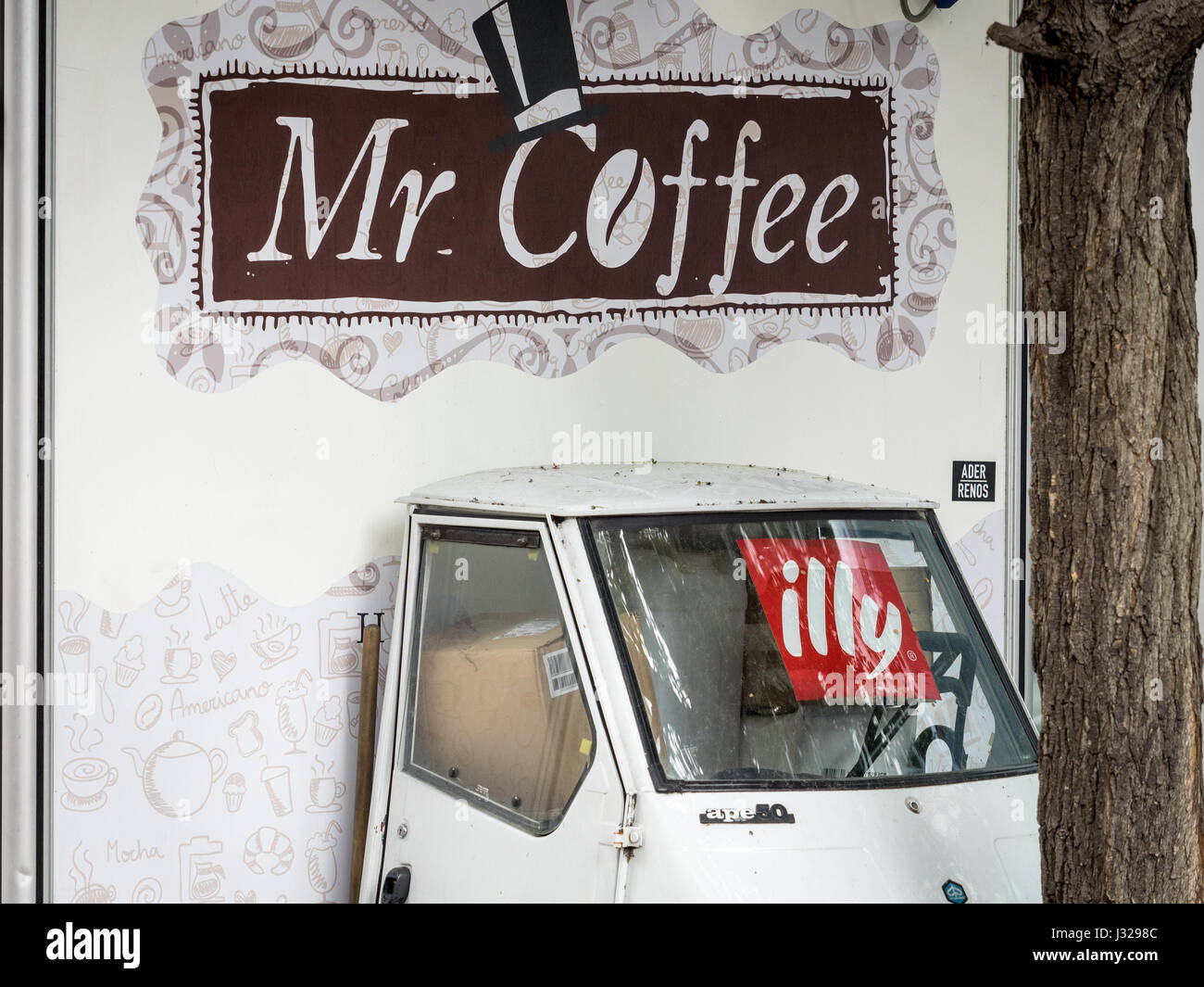 Señor café café móvil van cerca de Spitalfields market en el East End de Londres Foto de stock