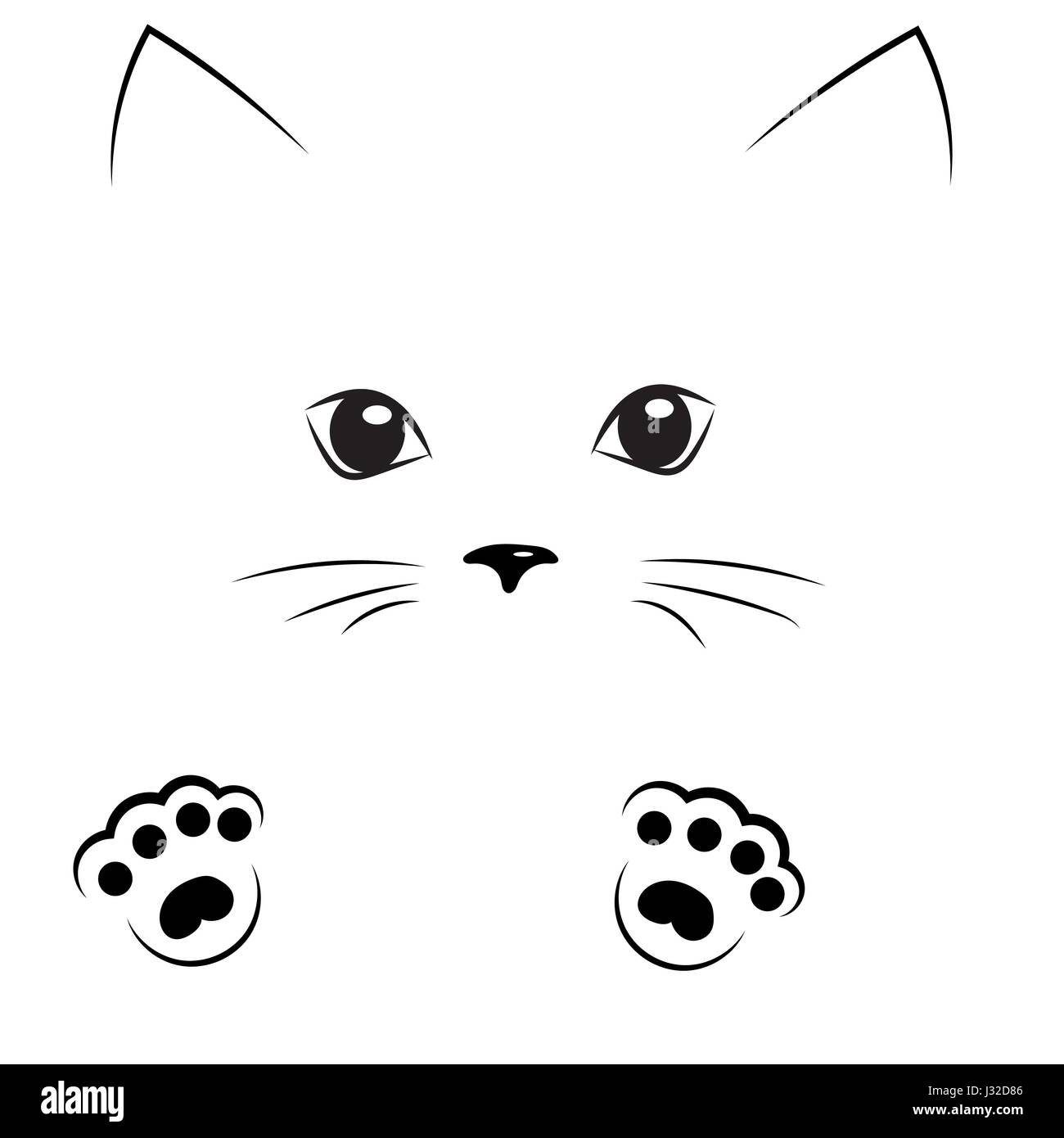 Contorno negro dibujo vectorial cara de gato con patas Imagen Vector de  stock - Alamy