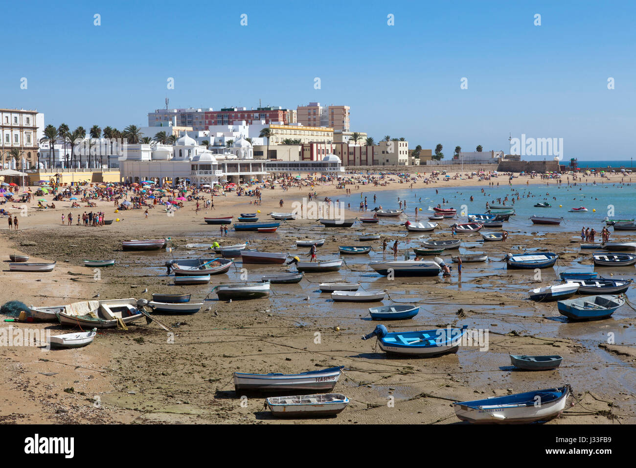 Playa La Caleta en el centro histórico de la ciudad de Cádiz, Cádiz, Costa de la Luz, Andalucía, España, Europa Foto de stock