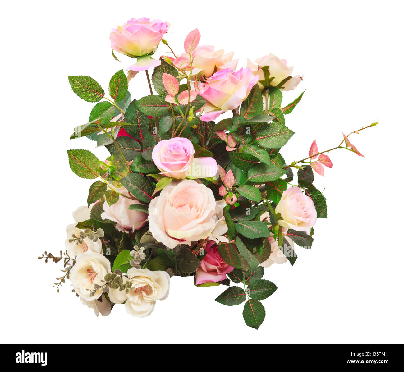 Bouquet de flores rosas artificial aislado fondo blanco se utiliza para