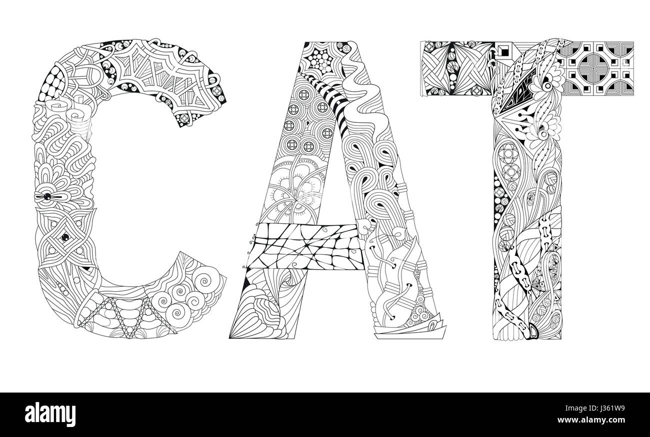 Palabra gato para colorear. Vector zentangle objeto decorativo Imagen Vector de stock - Alamy Palabra gato para colorear. Vector zentangle objeto decorativo Imagen Vector de stock - Alamy