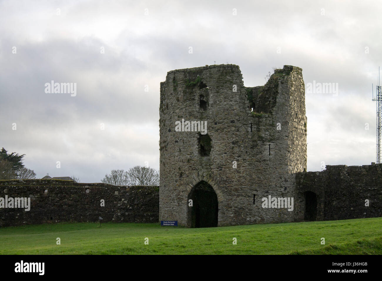 Castillo de Braveheart en Trim, Irlanda con nublado cielo de invierno. Foto de stock