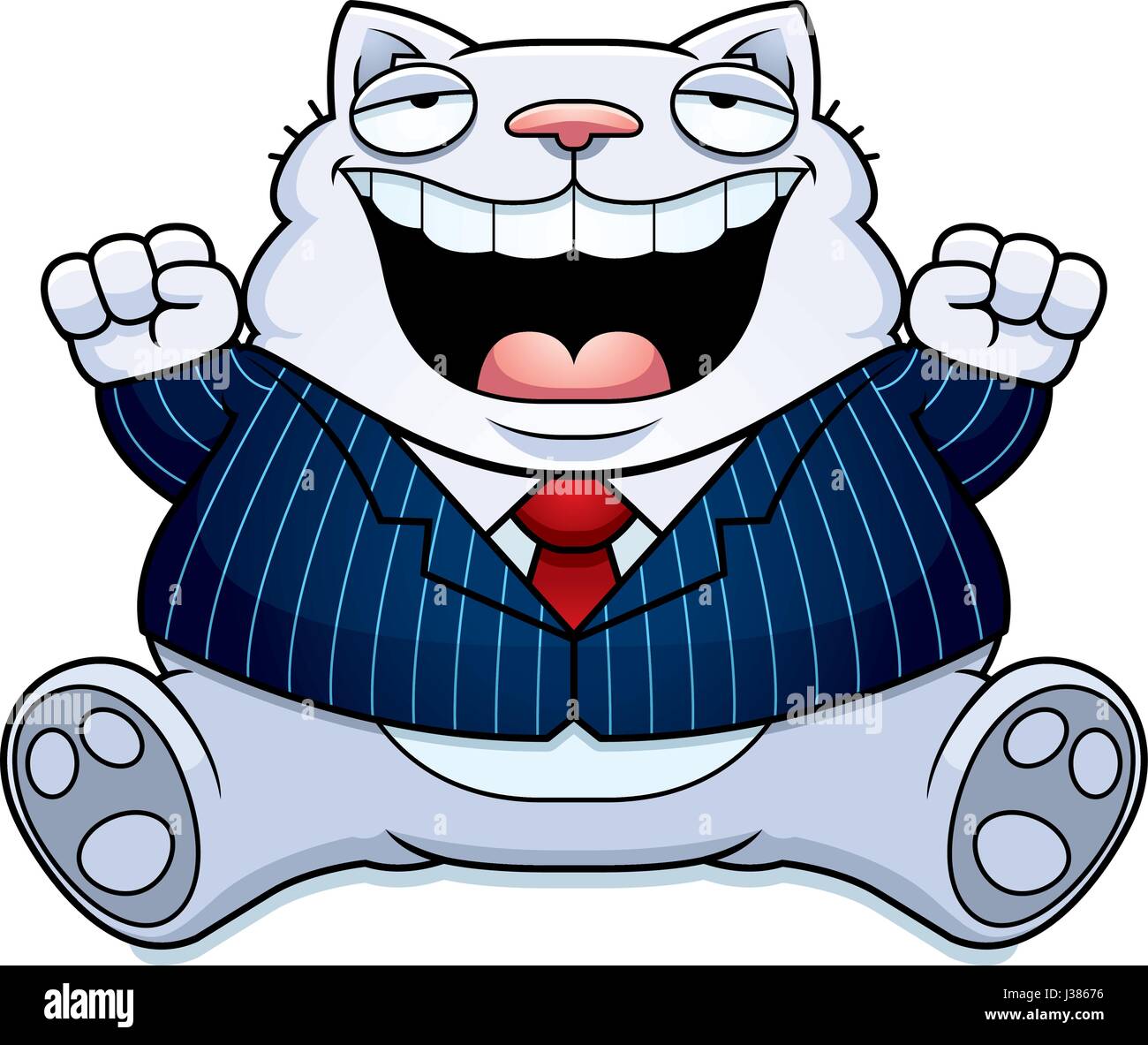 Ilustración de una caricatura de un gato gordo en un traje sonriente y  sentado Imagen Vector de stock - Alamy
