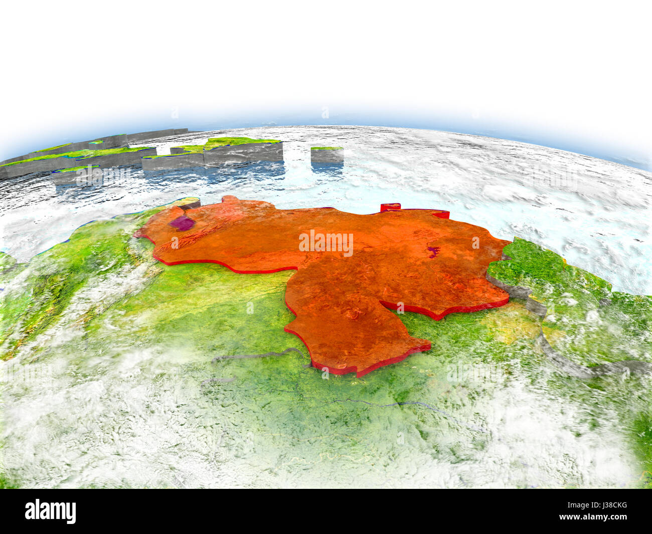 País de Venezuela sobre el modelo de la tierra. Ilustración 3D. Los elementos de esta imagen proporcionada por la NASA. Foto de stock