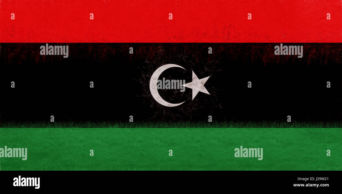 Ilustración de la bandera nacional de Libia con un look grunge