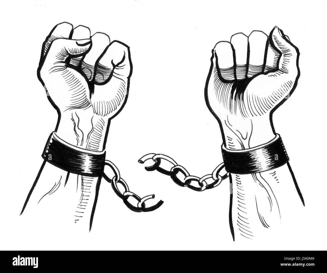 Las manos y las cadenas rotas Fotografía de stock - Alamy