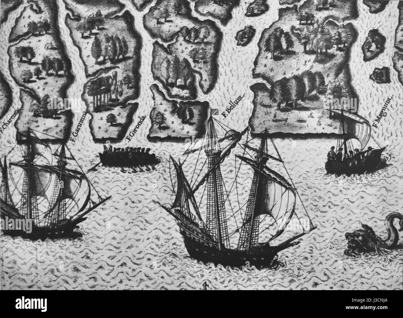 Exploración de la Florida por Ribault y Laudonniere 1564 por Le Moyne de morgues Foto de stock