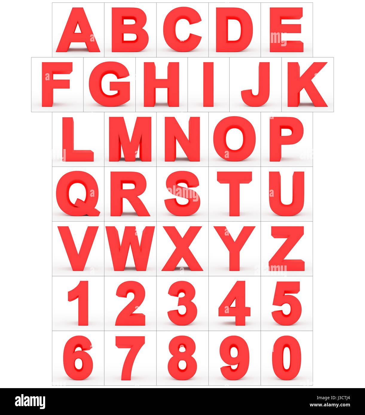 Letras y números 3d rojo aislado en blanco - 3D rendering Foto de stock