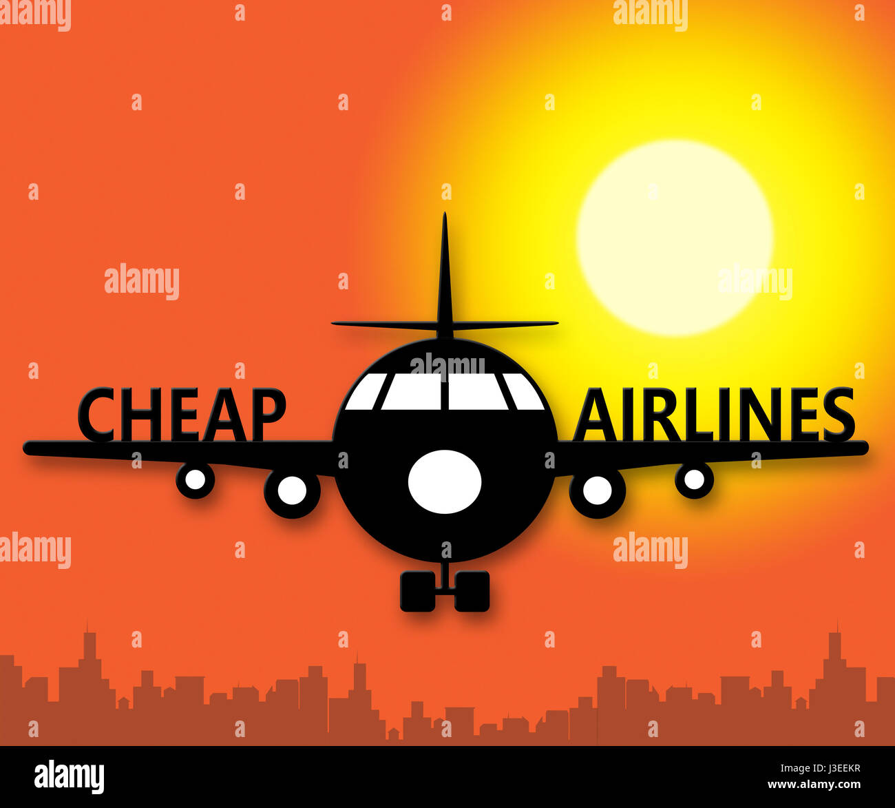 Cheap Airlines avión significa ofrecer vuelos especiales Ilustración 3d Foto de stock