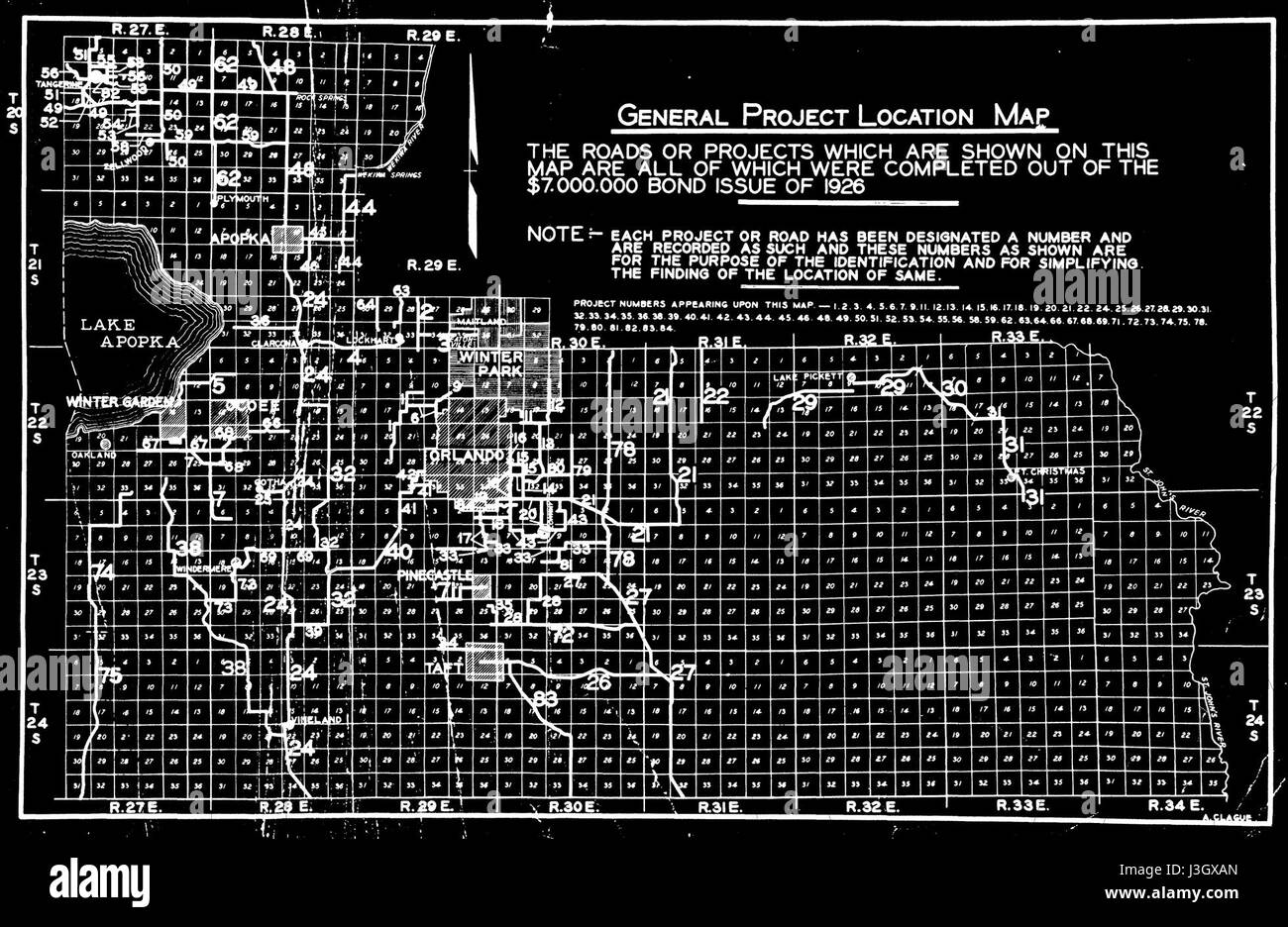 Mapa de ubicación general del proyecto 1926 Foto de stock