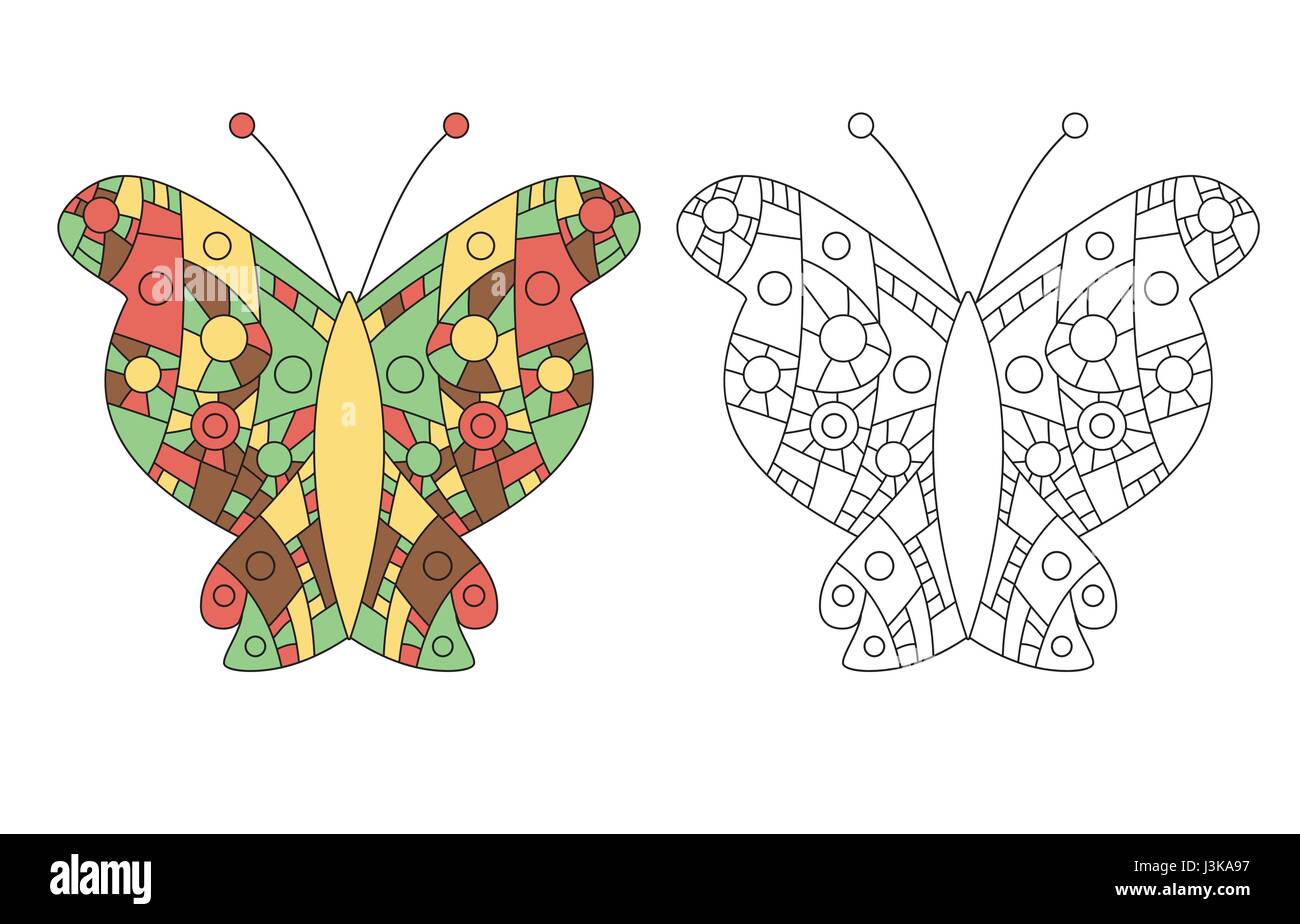 Página para colorear zentangle adultos dibujo anti-estrés. Color de mariposas y esbozó las plantillas. Ilustración vectorial. Ilustración del Vector
