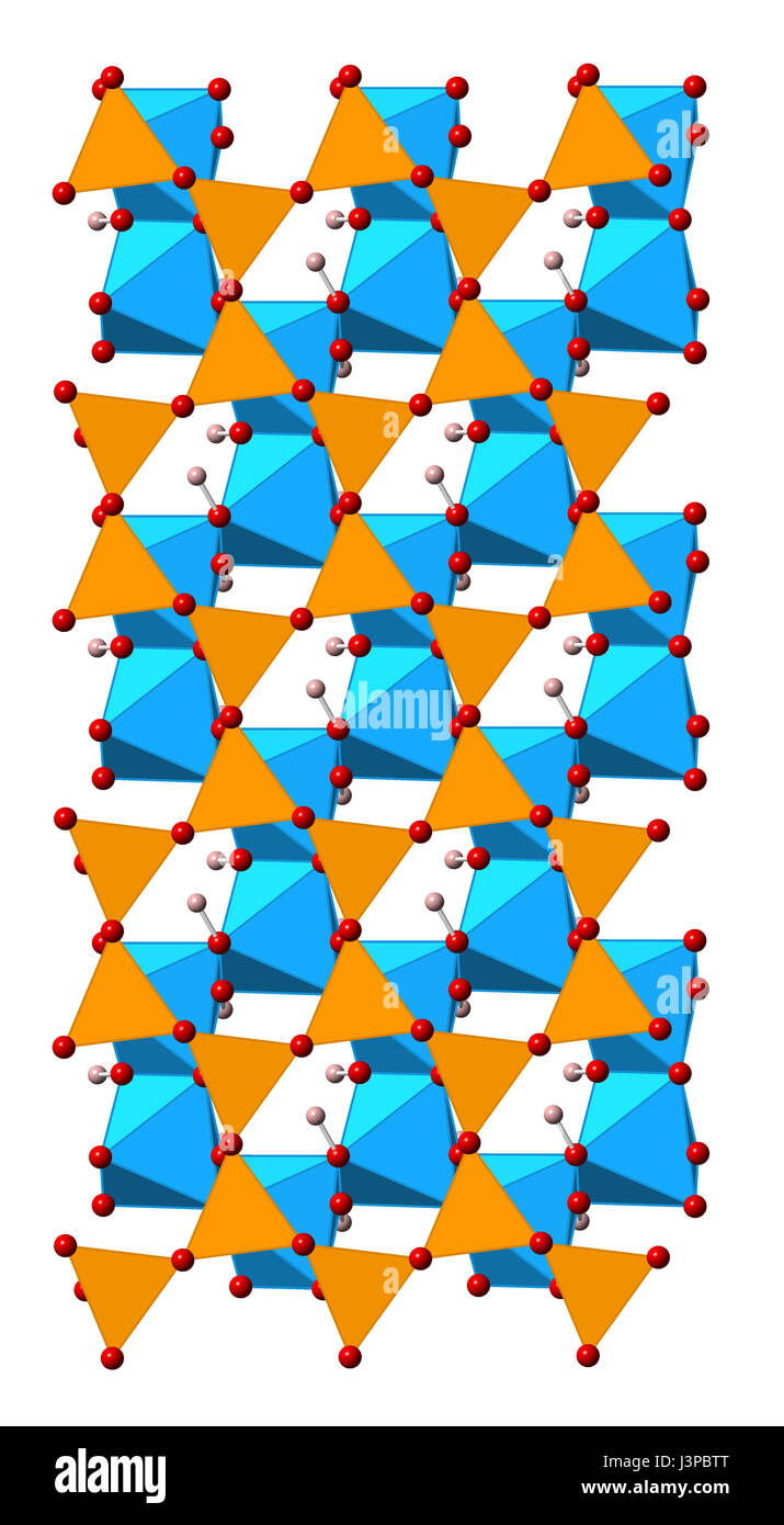 Minerales de arcilla caolinita, estructura de cristal. Los átomos