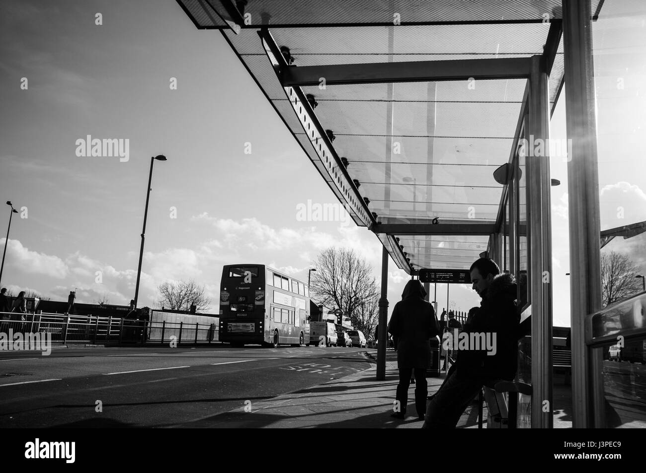 Parada de autobús en Leyton, East London. Foto de stock