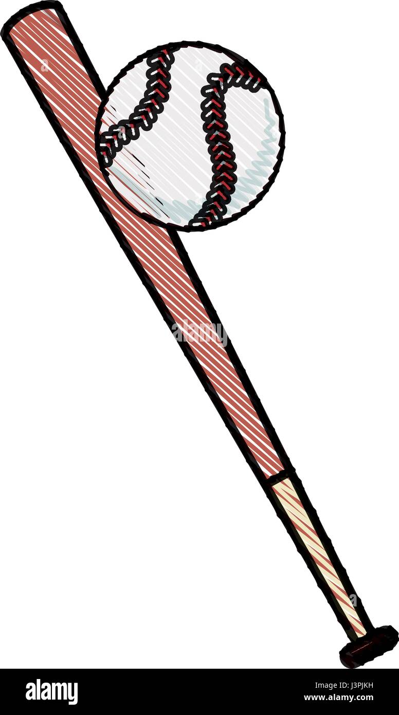 Dibujo bate y una pelota de béisbol equipos deportivos Imagen Vector de