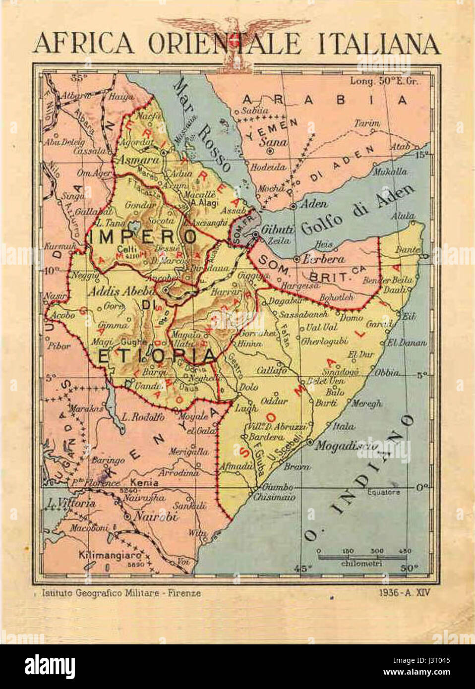 Mapa del África oriental italiana 1936 Fotografía de stock Alamy