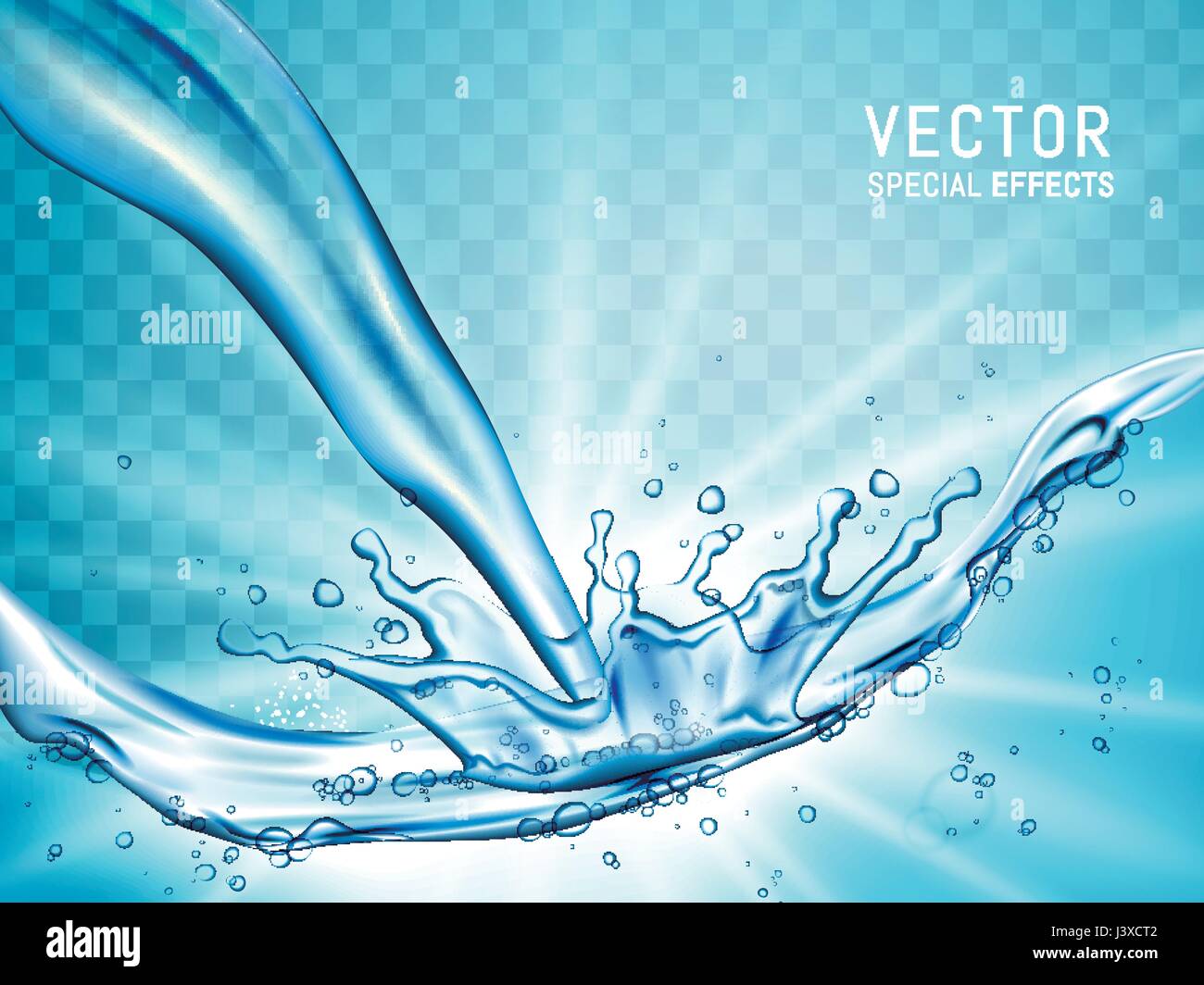 Verter el agua y salpicaduras como efecto especial, fondo transparente ilustración 3d Ilustración del Vector