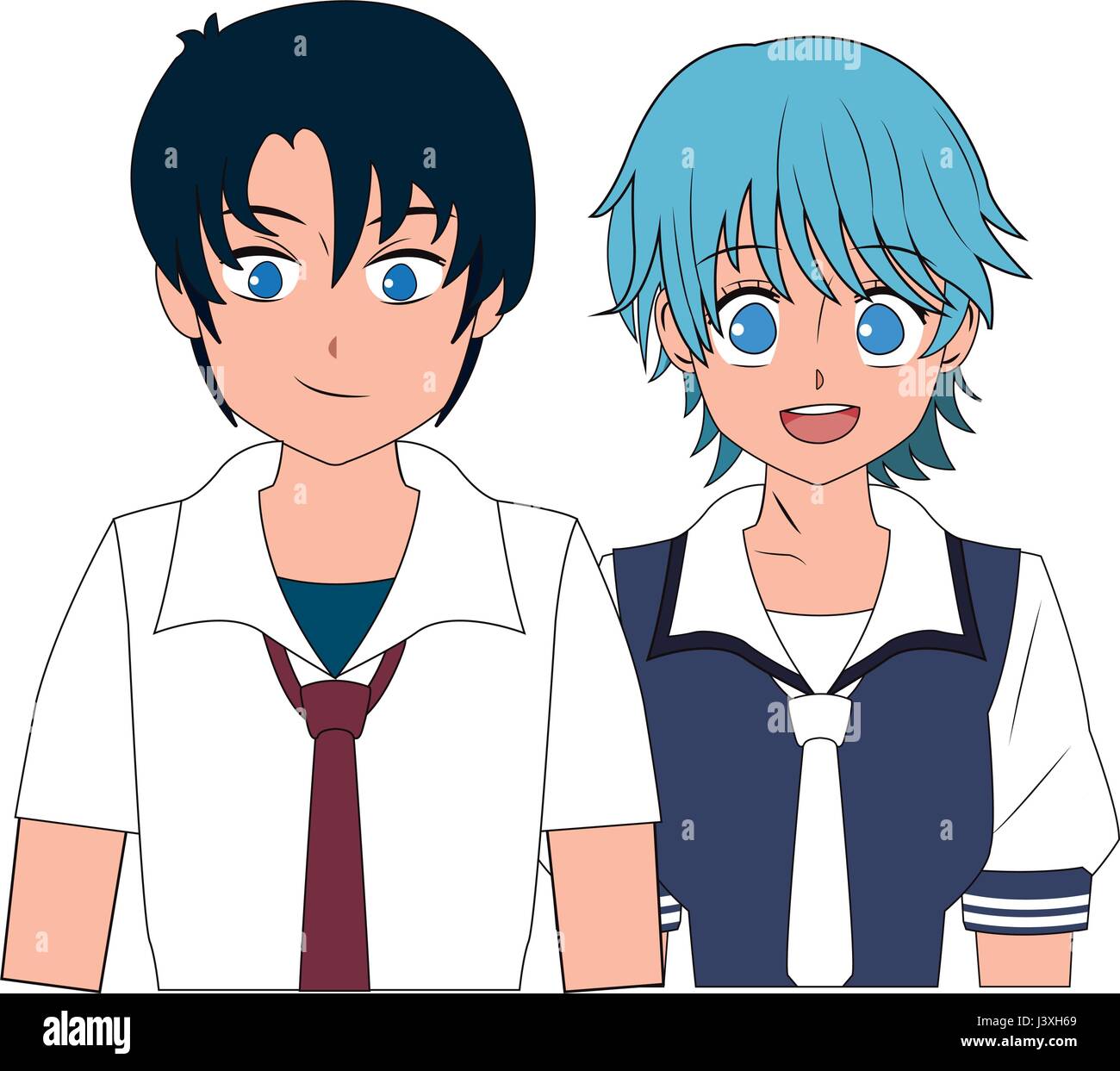 Anime chico y chica estudiantes con imagen uniforme Imagen Vector de stock  - Alamy