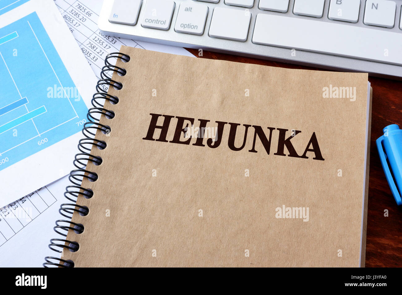 Libro con título Heijunka. Concepto de nivelación de la producción. Foto de stock