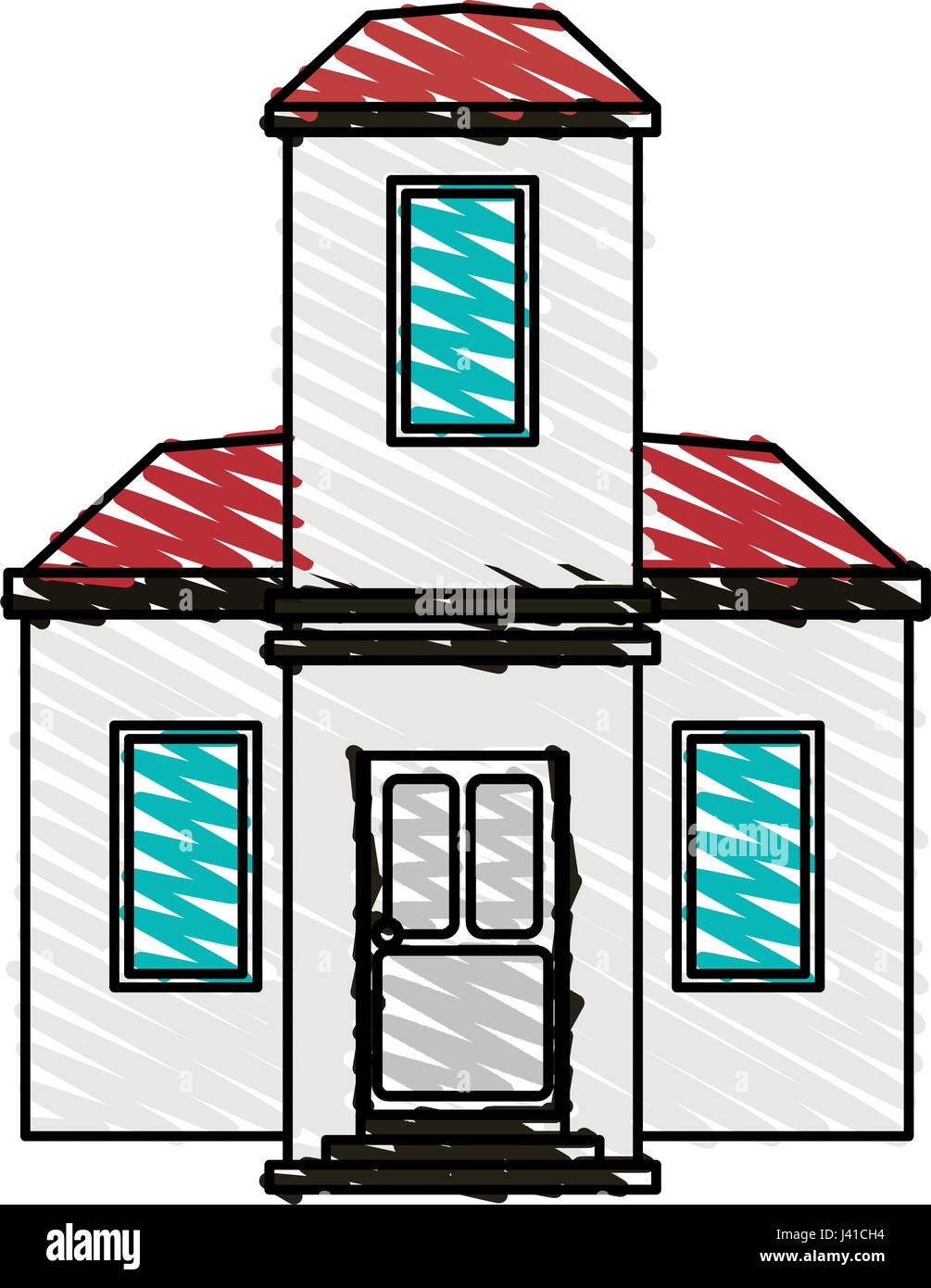Lápiz de color banda fachada moderna casa estilo de dibujos animados Imagen  Vector de stock - Alamy