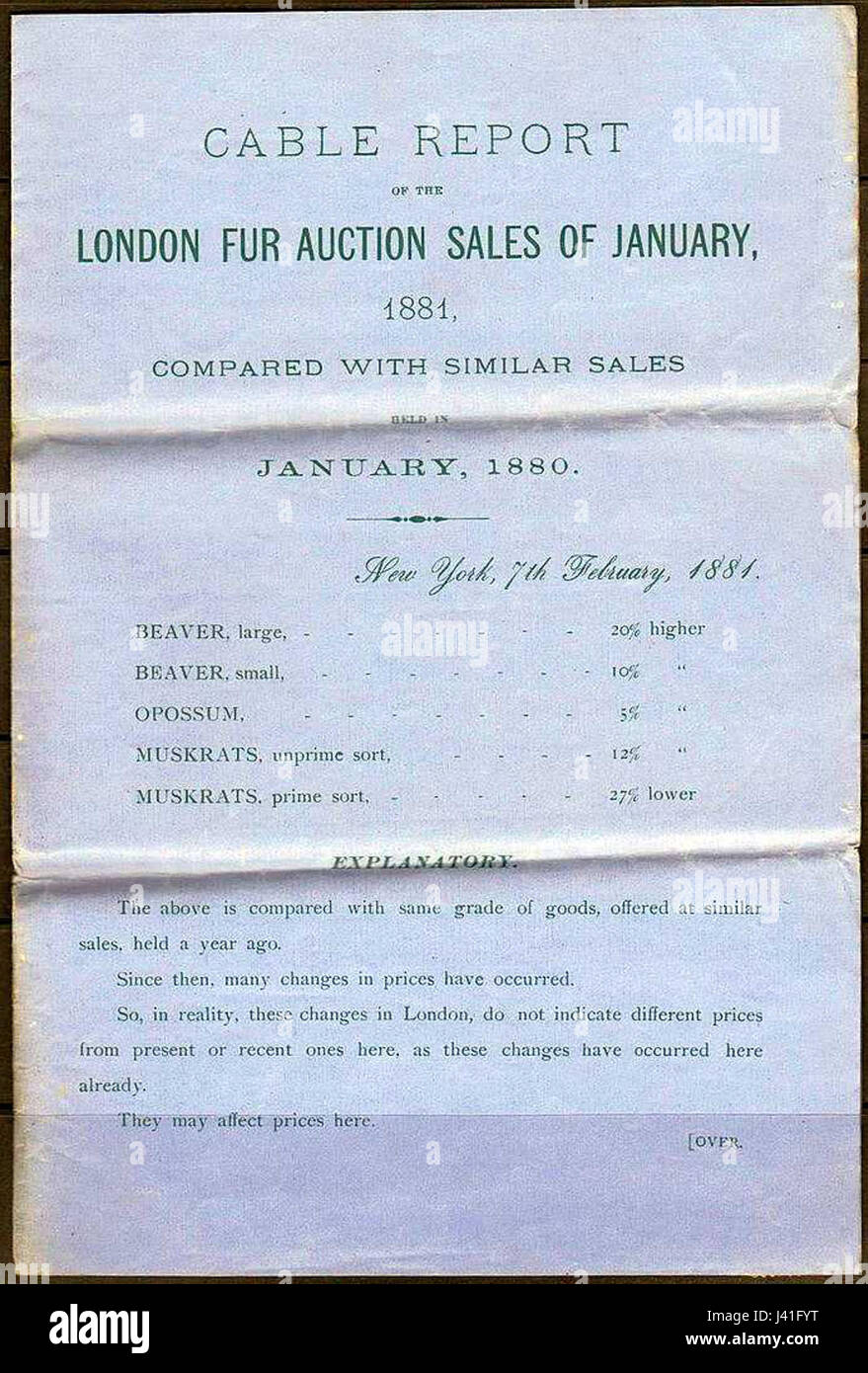 Londres Fur Subastas de Enero 1881 Foto de stock