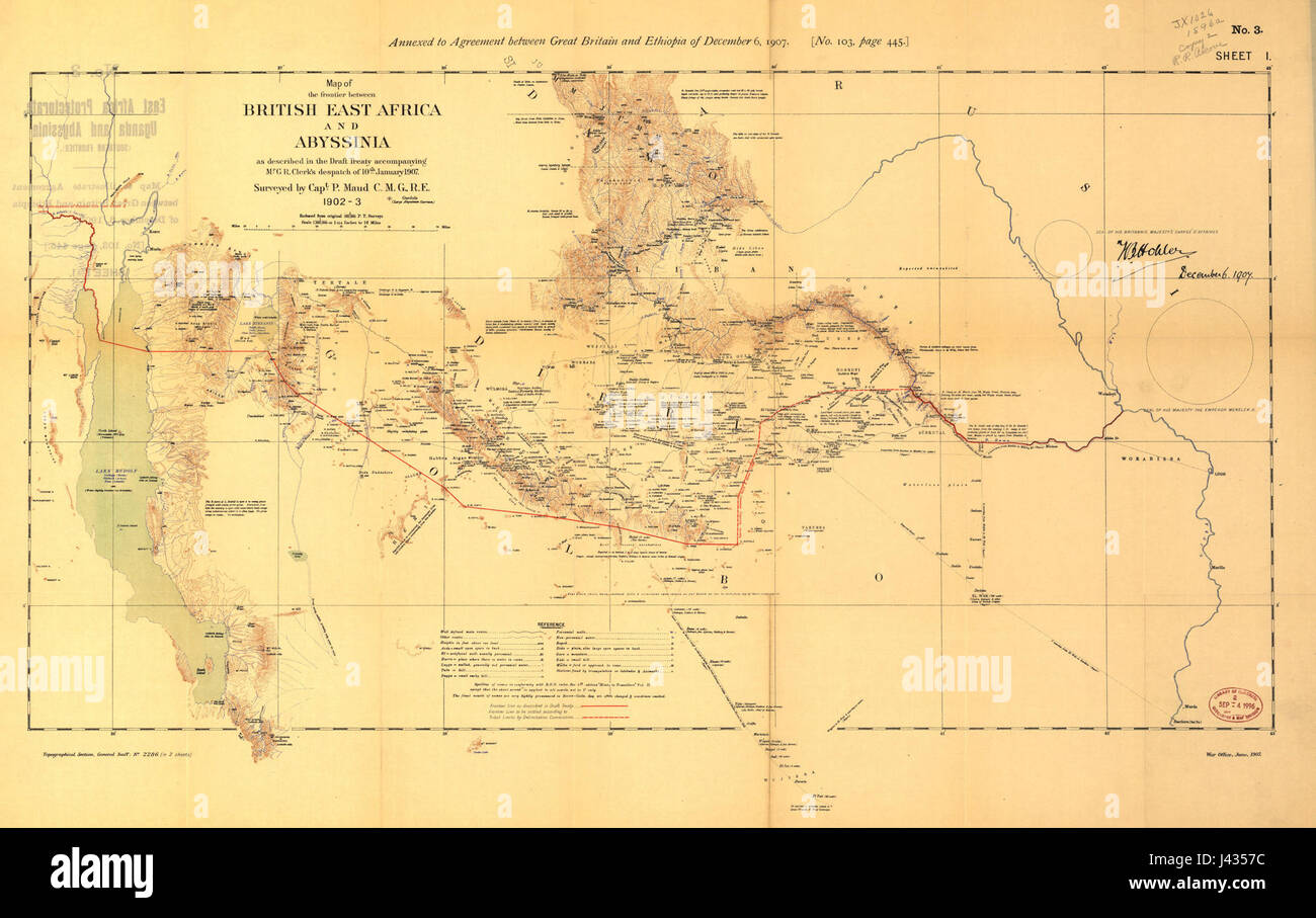 Mapa de la frontera entre el África Oriental Británica y Abisinia en 1902 3 Foto de stock