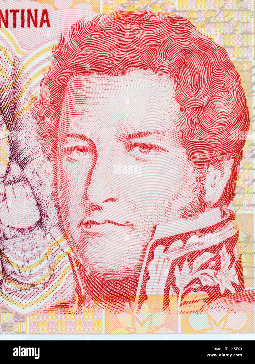 Juan Manuel de Rosas retrato del dinero argentino Foto de stock