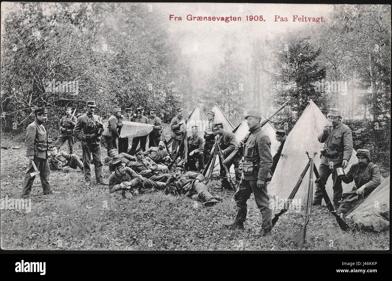 Ejército noruego custodiando la frontera sueca 1905 Foto de stock